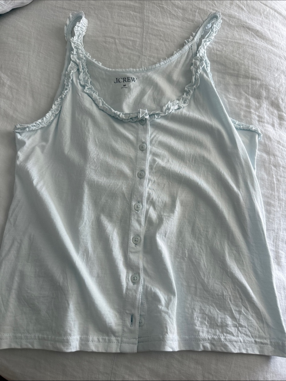 J. Crew Light Blue cotton Ruffle-Trim Button Front Tank sz medium